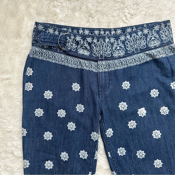 Free People We The Free Pants Journey Flare Jeans Belted Printed Retro Blue 27 - Picture 6 of 12